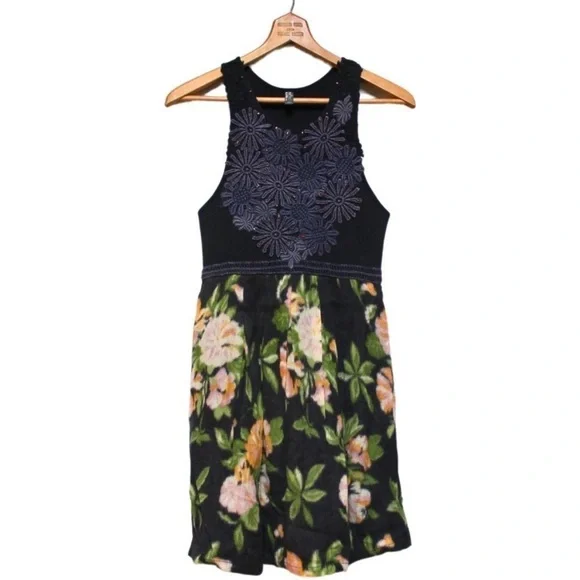 Free People Unique Wool Floral Dress Crochet Sleeveless romcom core Boho Small - Picture 6 of 14